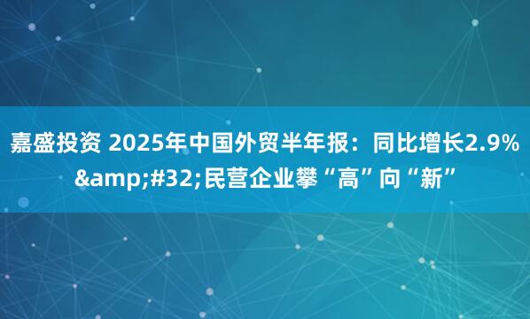 嘉盛投资 2025年中国外贸半年报：同比增长2.9%&#32;民营企业攀“高”向“新”