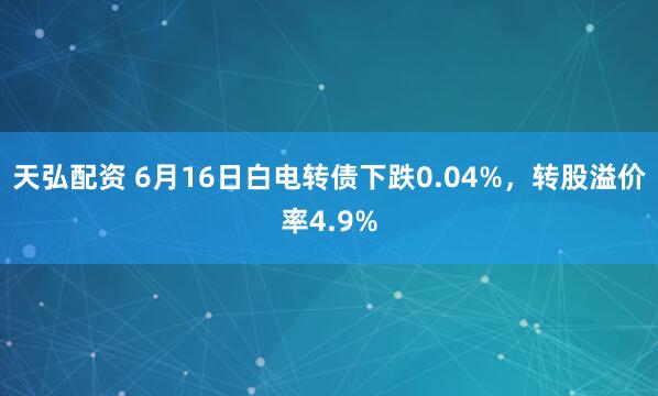 天弘配资 6月16日白电转债下跌0.04%，转股溢价率4.9%